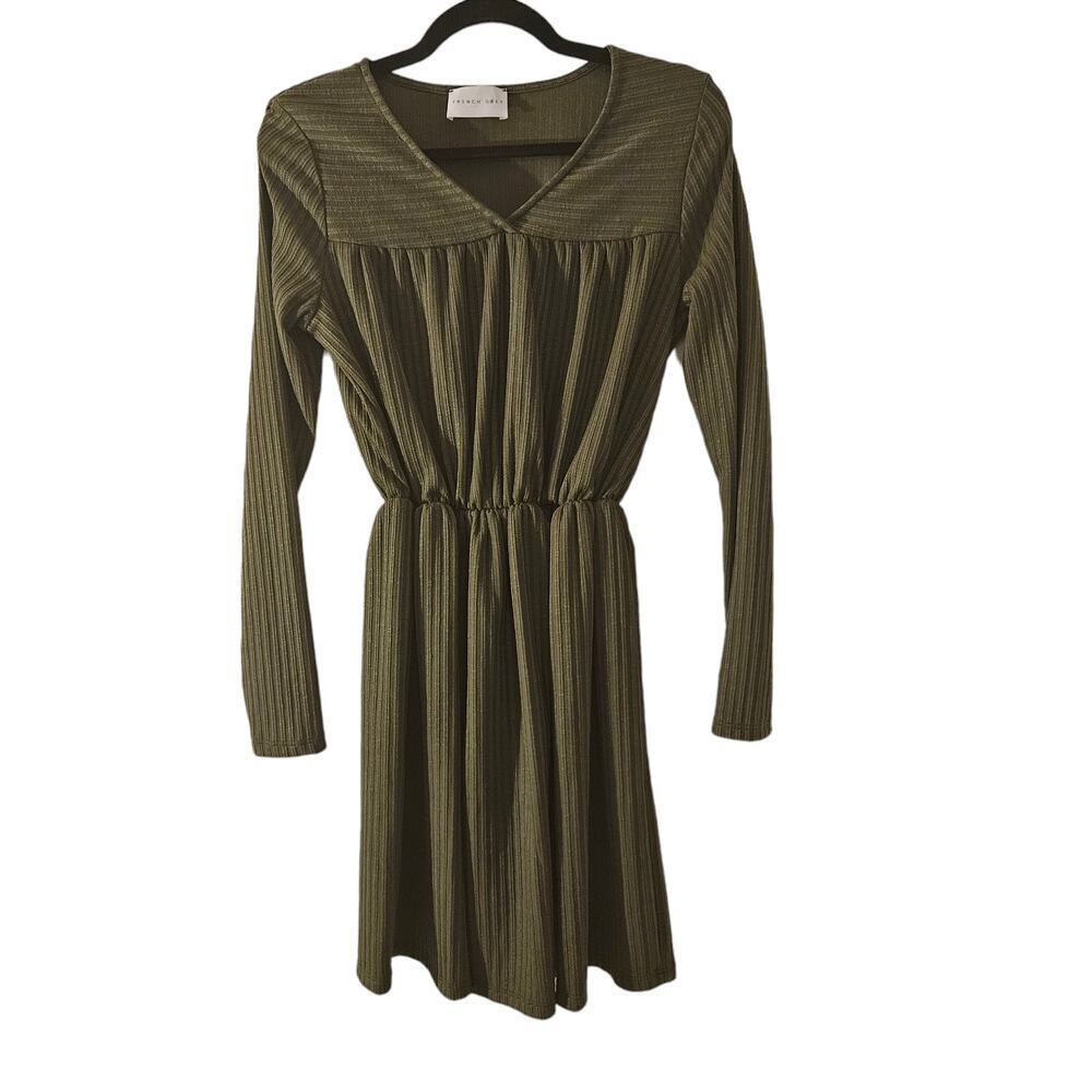 French Grey Anastasia Knit Ribbed Dress Long Sleeve Olive Green Size Medium